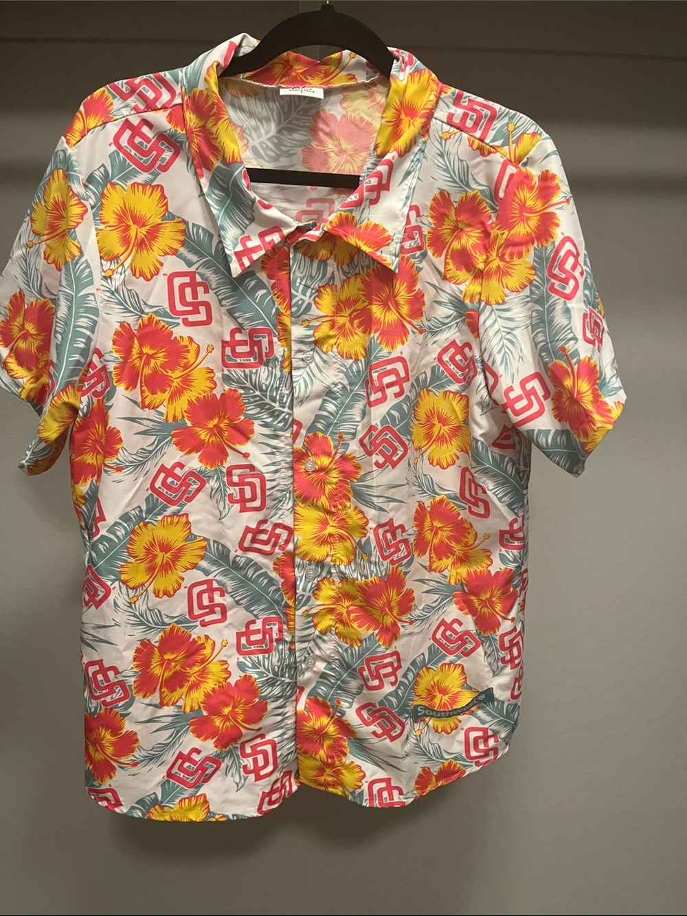Hawaiian Floral Button-Up Shirt with Team Logo